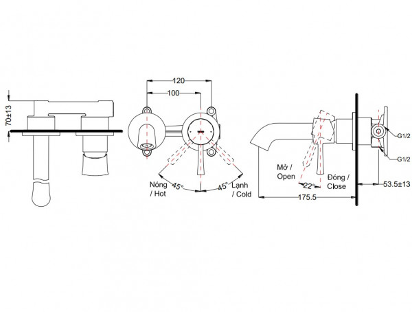 Vòi lavabo nóng lạnh gắn tường LN TOTO TLS02307B - 2
