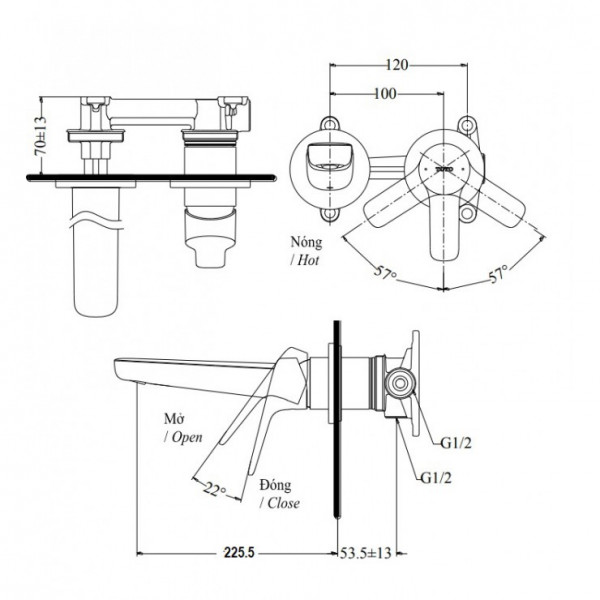 Vòi lavabo nóng lạnh gắn tường GS TOTO TLG03308BB (TLG03308B) - 13