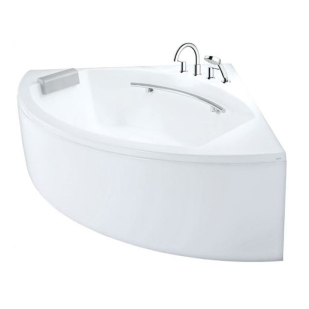 Bồn tắm yếm TOTO PPY1543-4HPE#P TVBF412 DB505R-2B ngọc trai 1m5 tay vịn đặt góc gồm bộ xả thải - 2