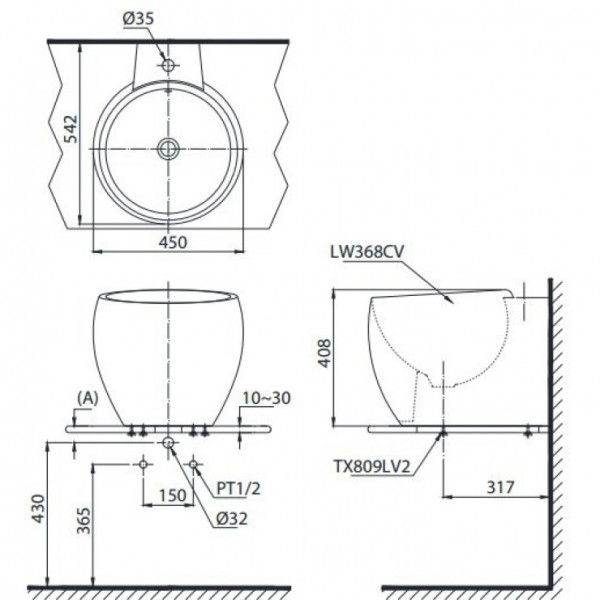 Chậu rửa lavabo đặt bàn TOTO LT368C - 2