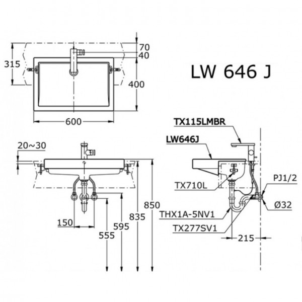 Chậu rửa mặt lavabo bán âm TOTO LW646JW/F - 5