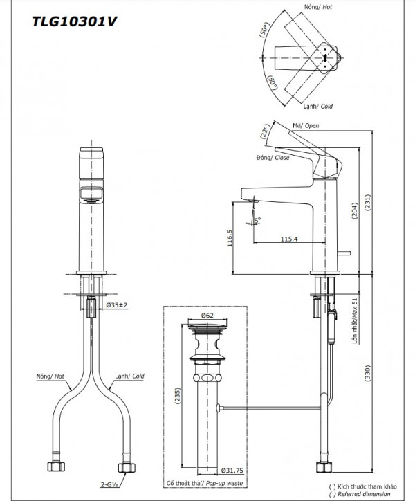 Vòi lavabo nóng lạnh GB TOTO TLG10301V - 13