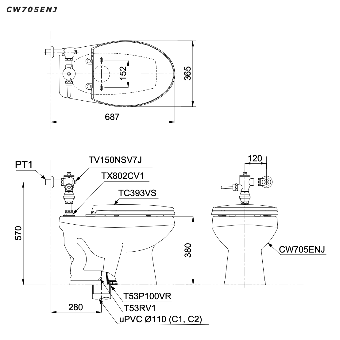 Bồn cầu đặt sàn nắp êm TOTO CW705ENJ (van xả trực tiếp) - 11
