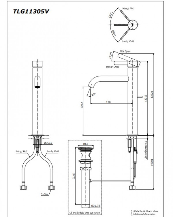 Vòi lavabo nóng lạnh TOTO TLG11305V GF Series - 26