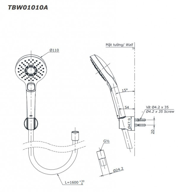 Set sen tắm âm tường 3 đường nước nhiệt độ TOTO GLOBAL FITTINGS TBW01005B - 11