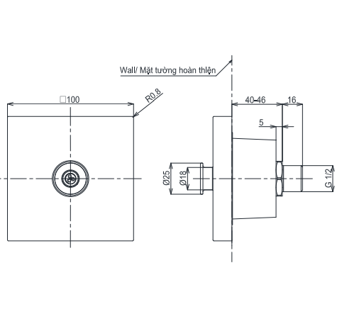 Đầu phun sen TOTO TBW08008A âm tường dòng G loại vuông 1 chế độ - 19