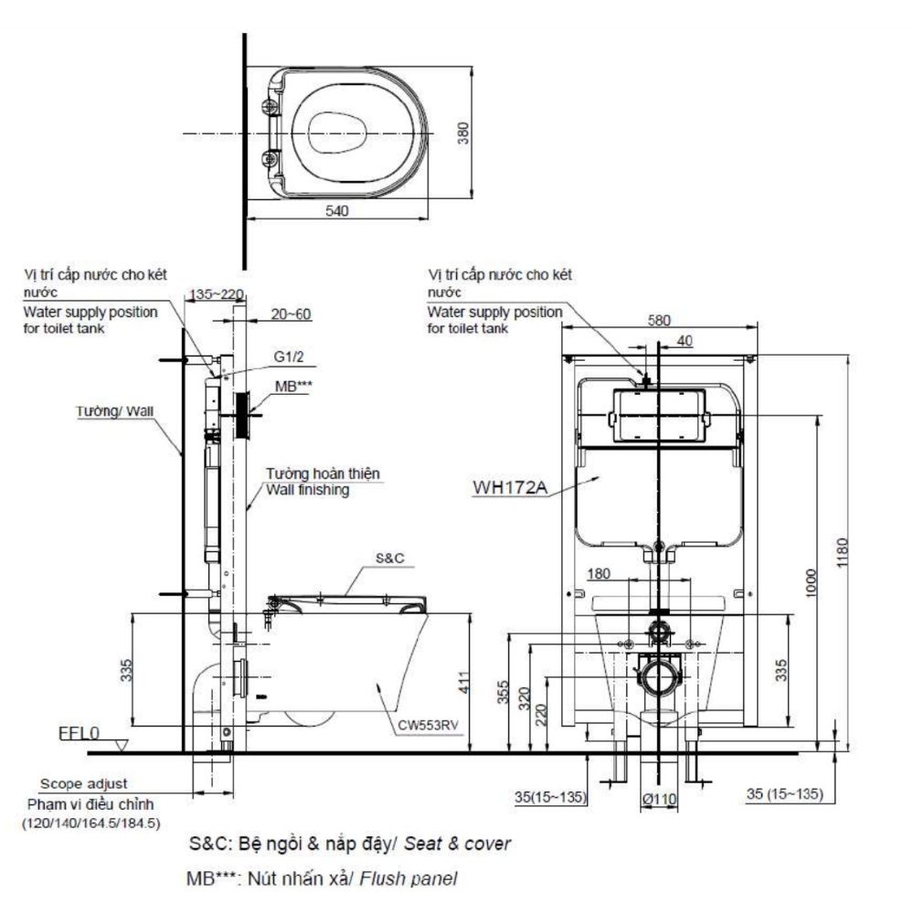 Bồn cầu treo tường nắp êm TOTO CW553 TC384CVK WH172A MB174P - 3