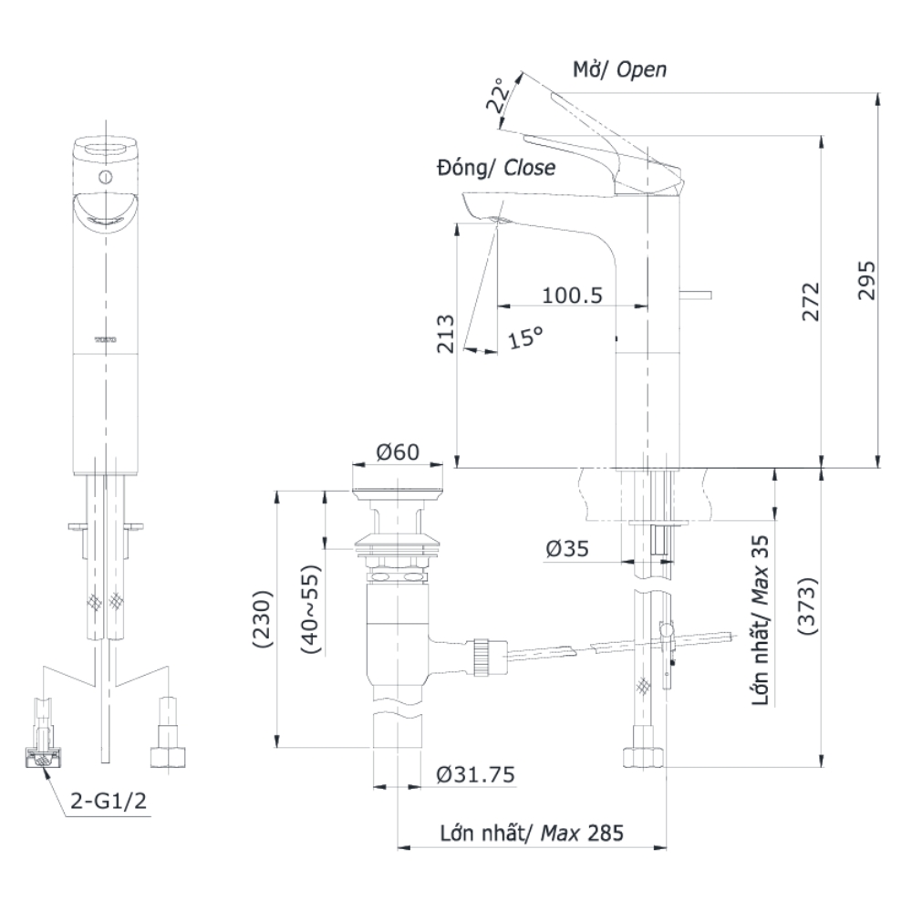 Vòi lavabo nóng lạnh Rei-R TOTO TTLR301FV-1R - 2