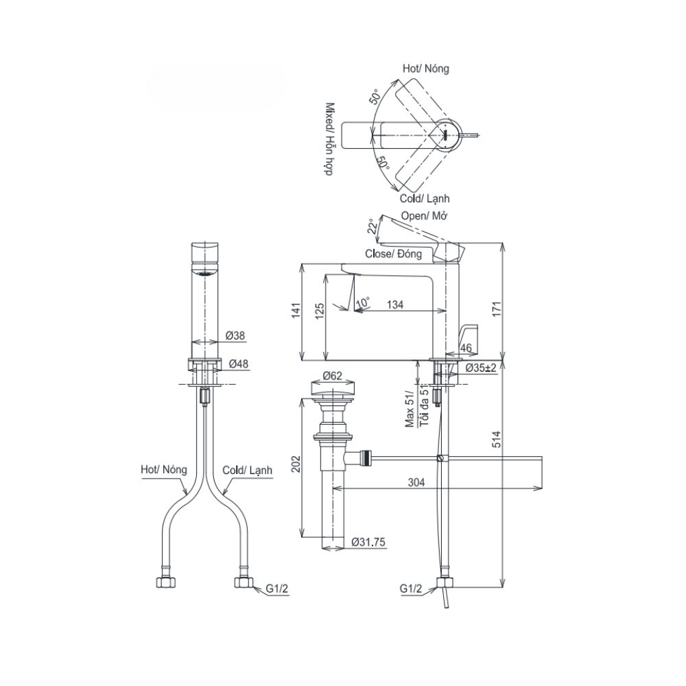Vòi lavabo nóng lạnh GT TOTO TLG13301A - 7