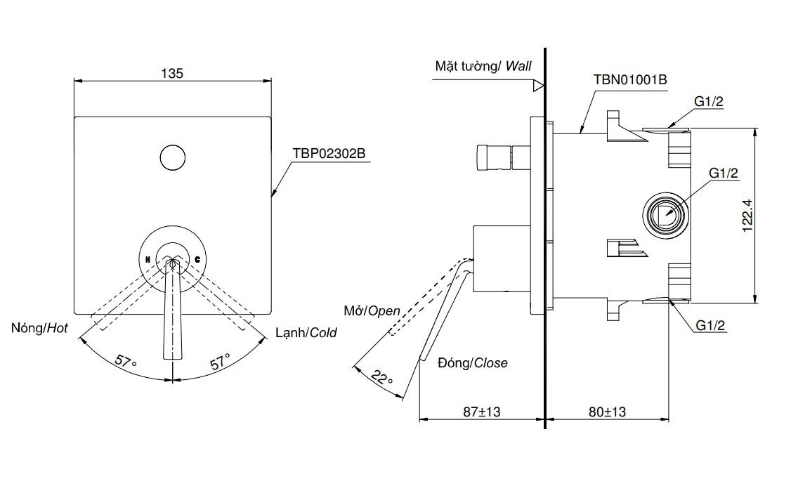 Van gật gù nóng lạnh ZL TOTO TBP02302B/TBN01001B