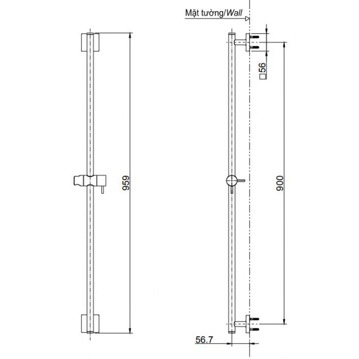 Thanh trượt sen tắm TOTO TBW02011B (959 mm)