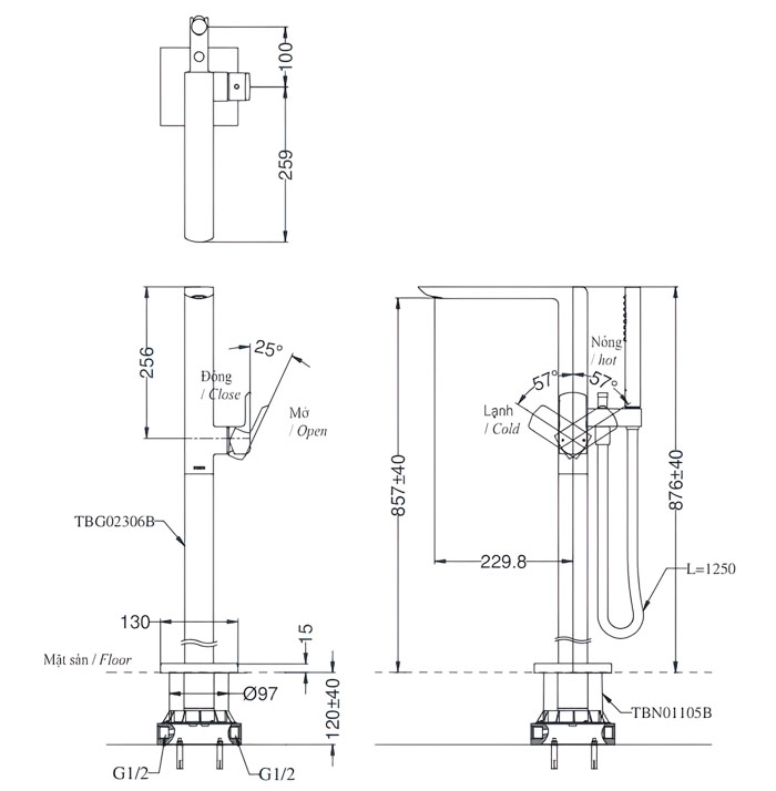 Vòi xả bồn tắm TOTO TBG02306AA đặt sàn nóng lạnh - 13
