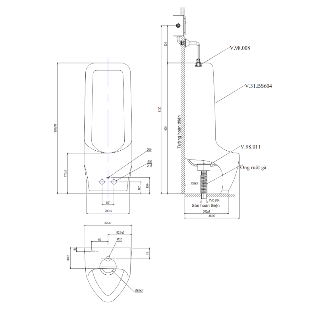 Bồn tiểu nam đặt sàn Viglacera BS604 - 2