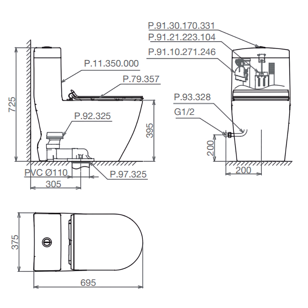 Bồn cầu 1 khối Viglacera Platinum P.11.350 nắp êm - 14