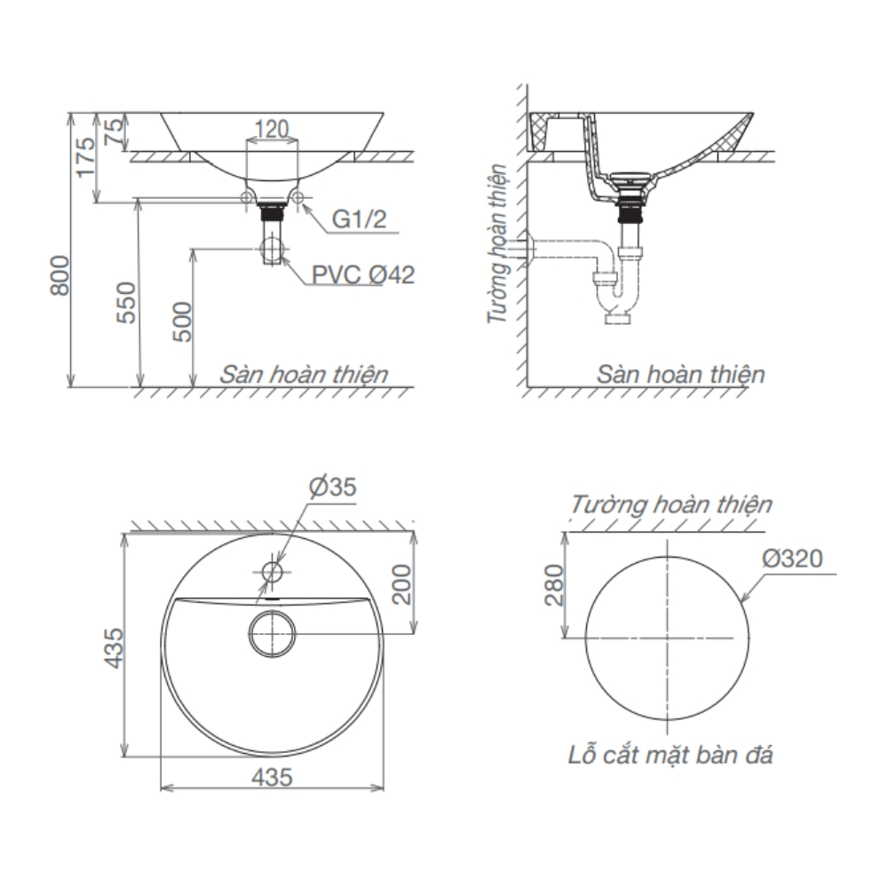 Chậu lavabo đặt bàn Viglacera V26 - 2