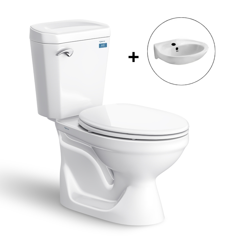 Bồn cầu 2 khối Viglacera VI77 nắp thường (+ lavabo VTL2)