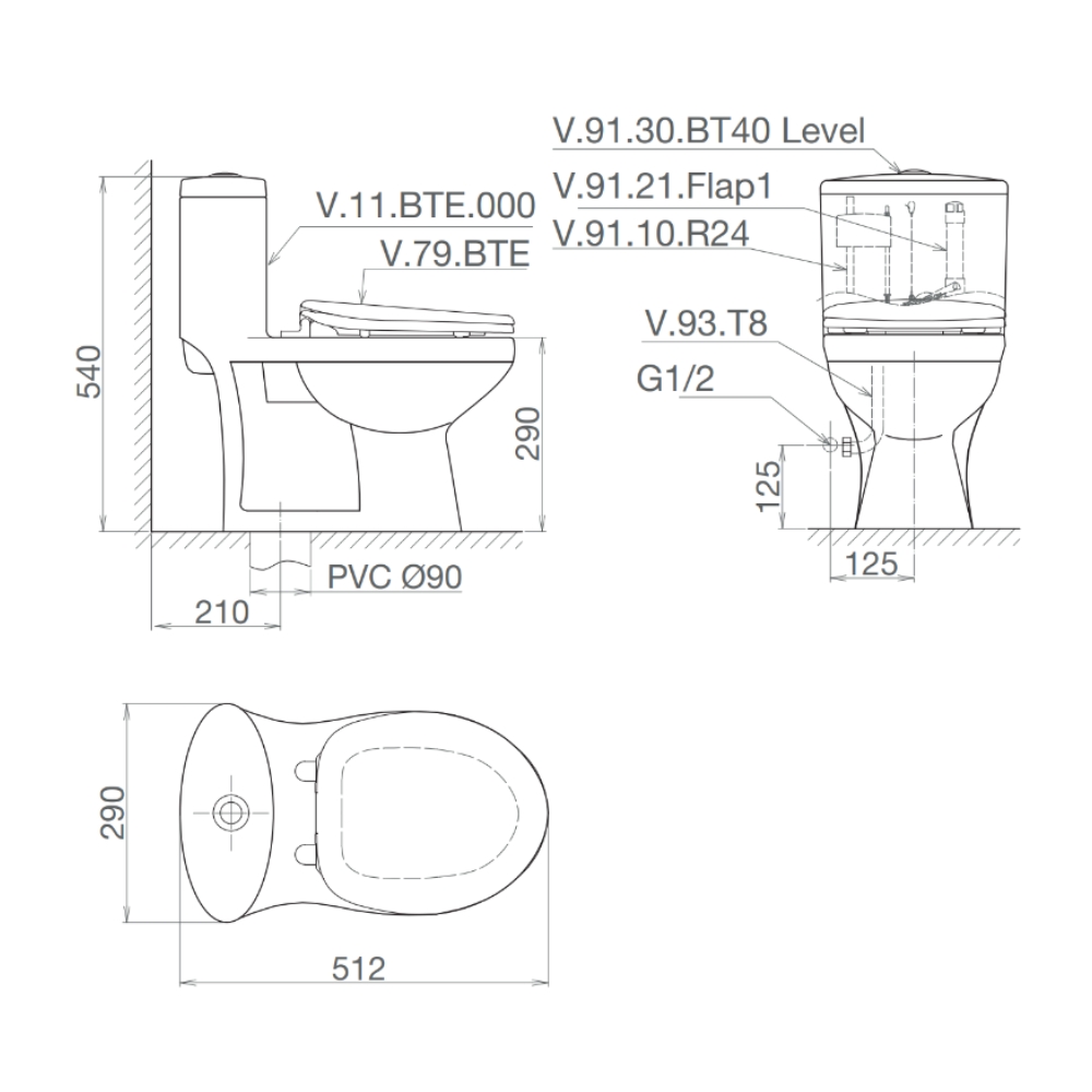 Bồn cầu 1 khối cho trẻ em Viglacera BTE nắp thường - 2