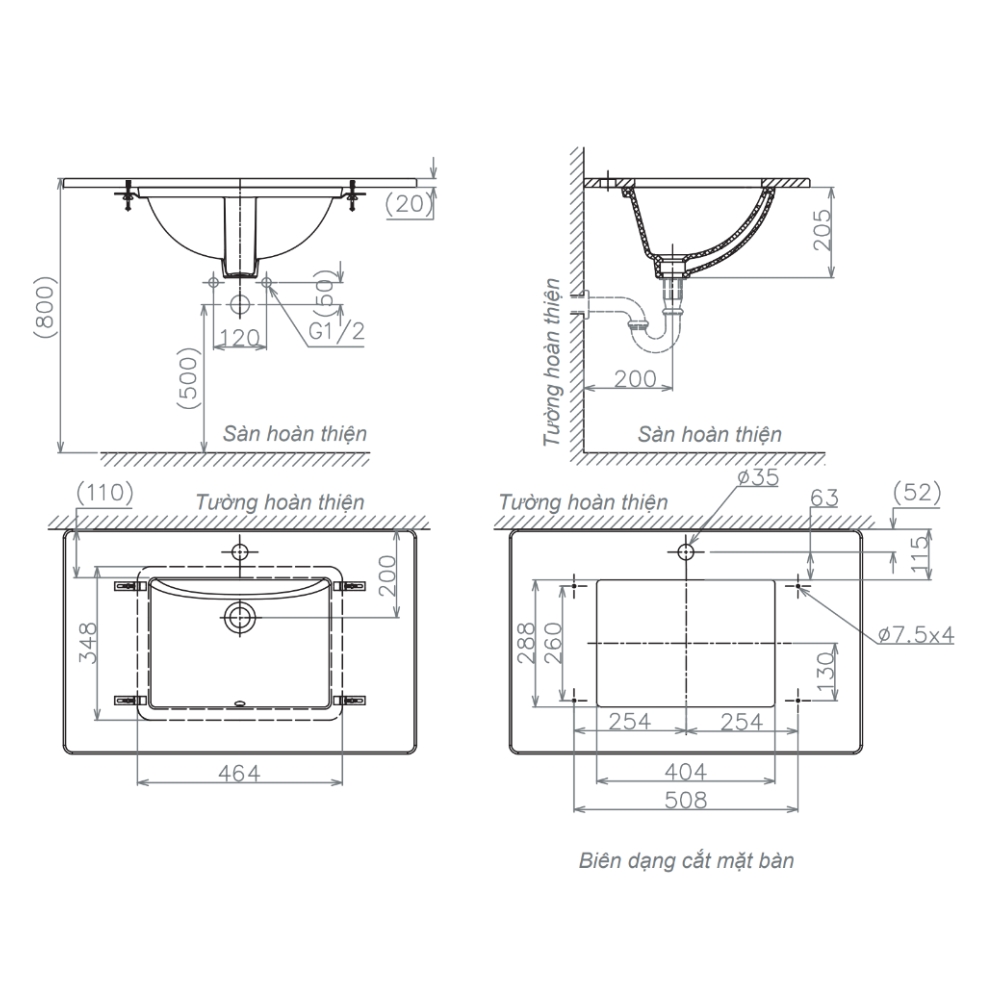 Chậu lavabo âm bàn Viglacera US1 - 2