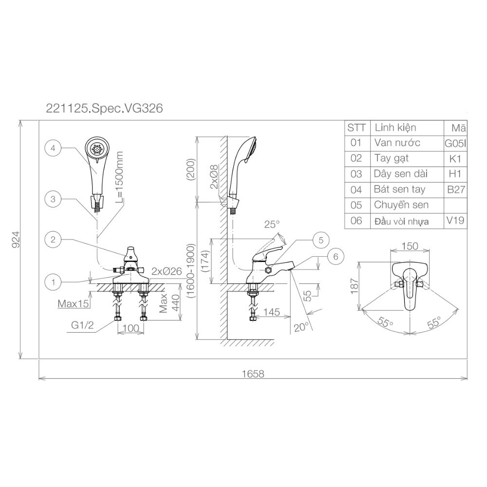 Vòi chậu lavabo 3 lỗ liền sen Viglacera VG326 - 2