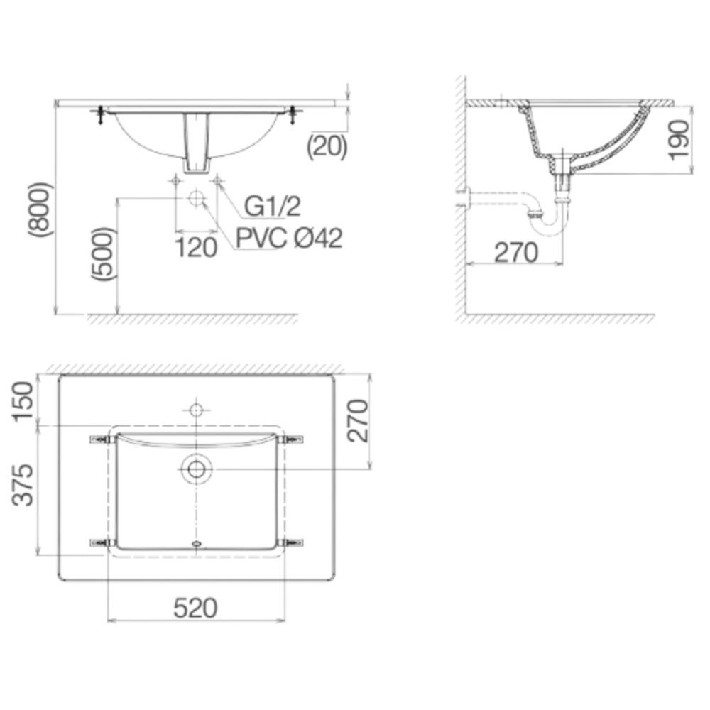 Chậu lavabo âm bàn Viglacera US3 - 3