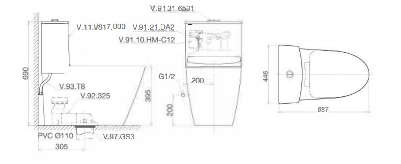Bồn cầu 1 khối Viglacera V817-NAPV867 nắp êm
