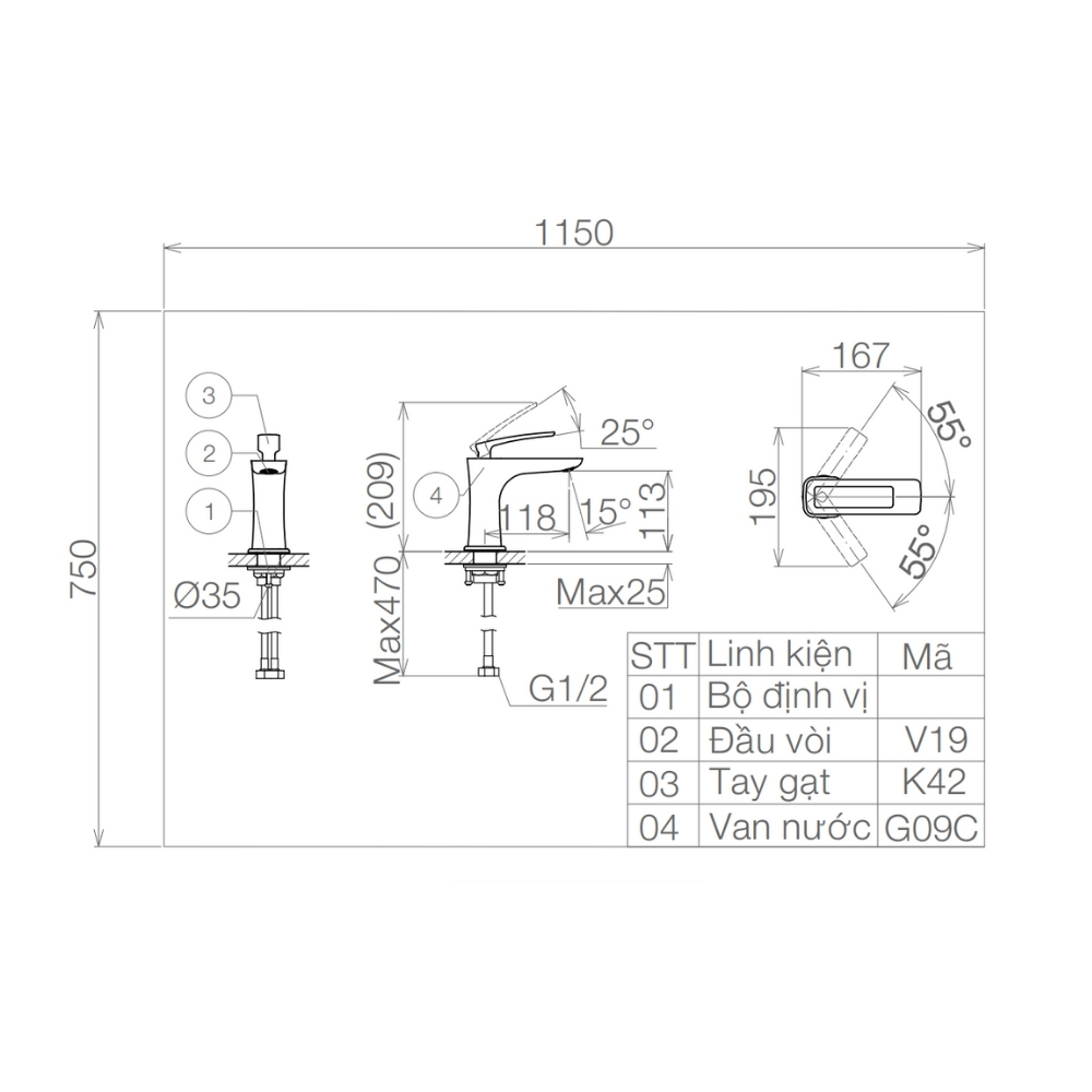 Vòi chậu lavabo nóng lạnh Viglacera VG142 - 2