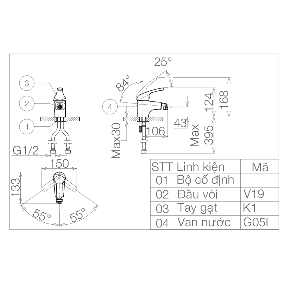Vòi tiểu nữ Viglacera VG101 - 2