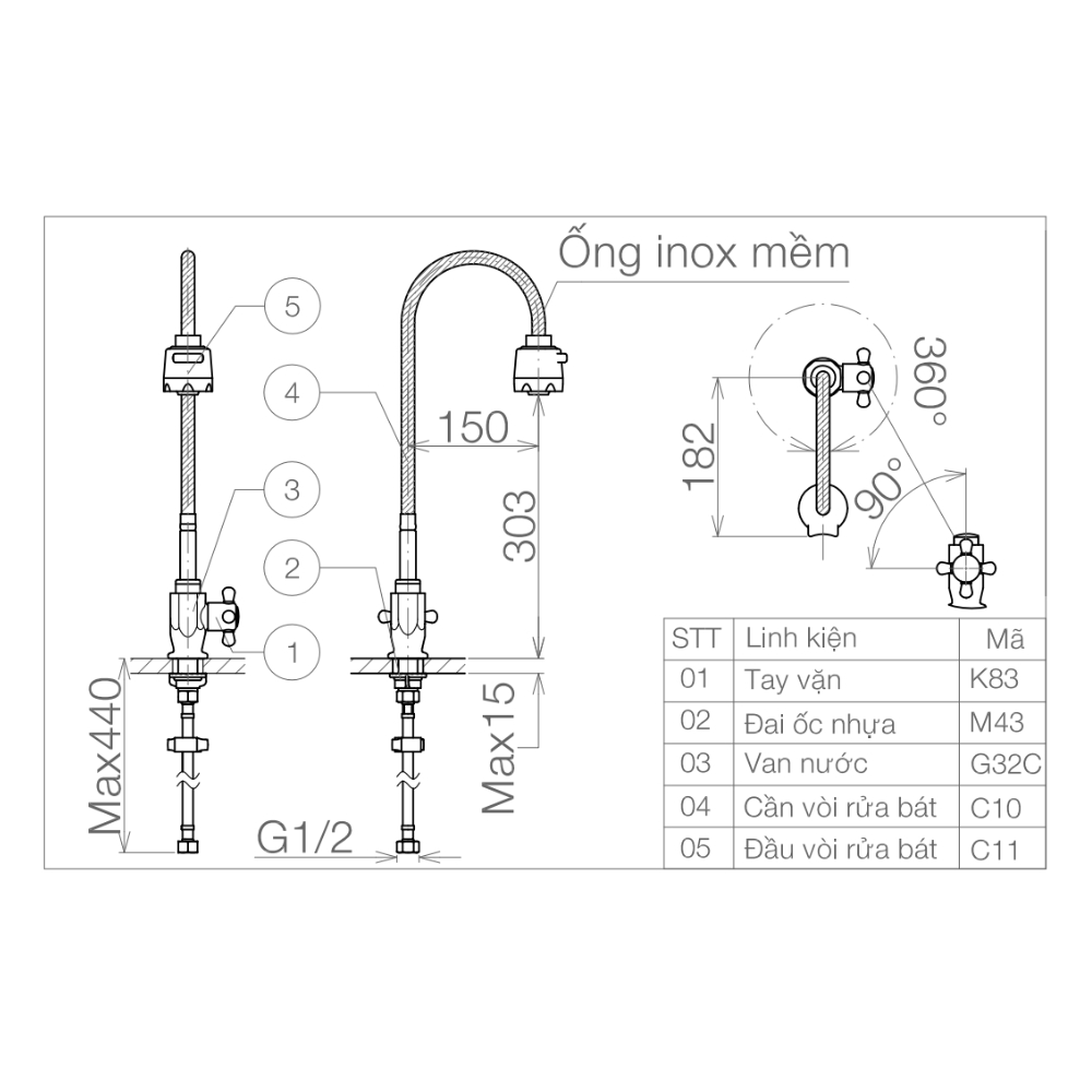 Vòi rửa bát gắn chậu 1 đường lạnh cần mềm Viglacera VG705 - 2