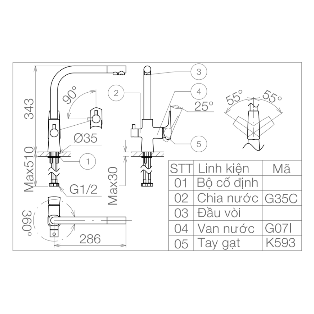 Vòi bếp nóng lạnh Viglacera VG713 - 2