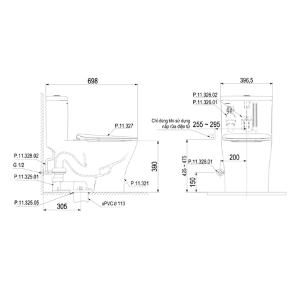 Bồn cầu 1 khối Viglacera Platinum P.11.321 nắp êm - 2