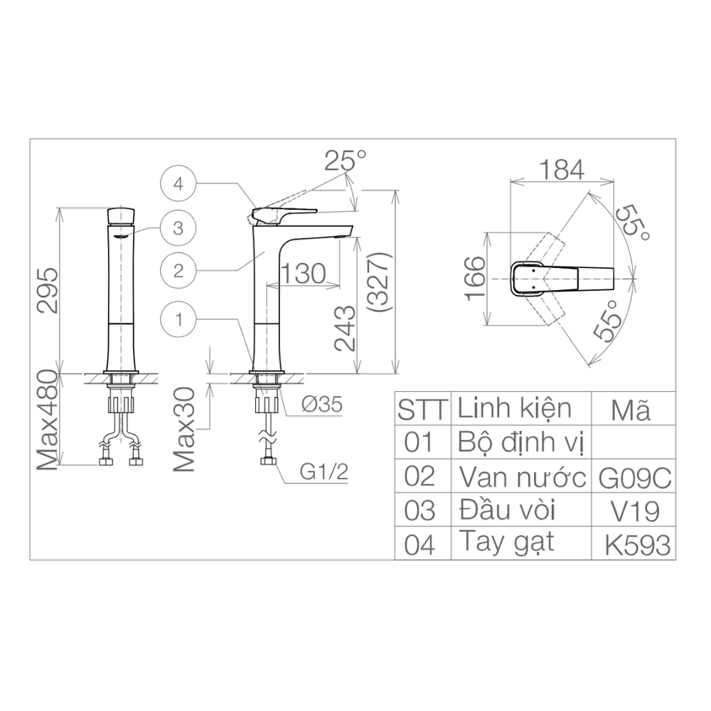 Vòi chậu lavabo nóng lạnh Viglacera VG143.1 - 2