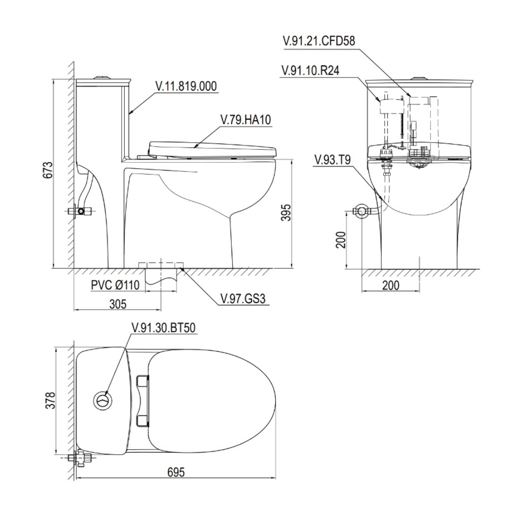Bồn cầu 1 khối nắp êm Viglacera V819 (+ vòi xịt VG826) - 2