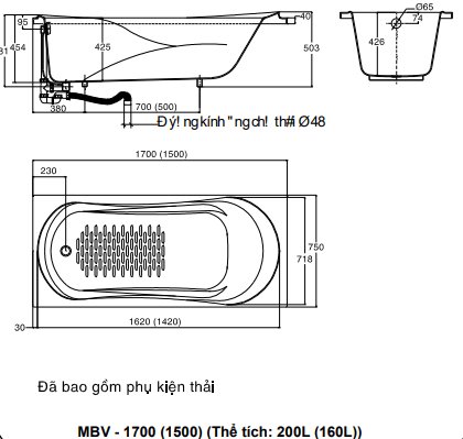 Bồn tắm galaxy Inax MBV-1700 (MBV1700)