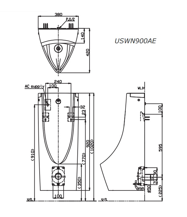 Bồn tiểu nam TOTO USWN900AE HHF90603 treo tường kèm van cảm ứng USWN900AE#XW/HHF90603 - 4