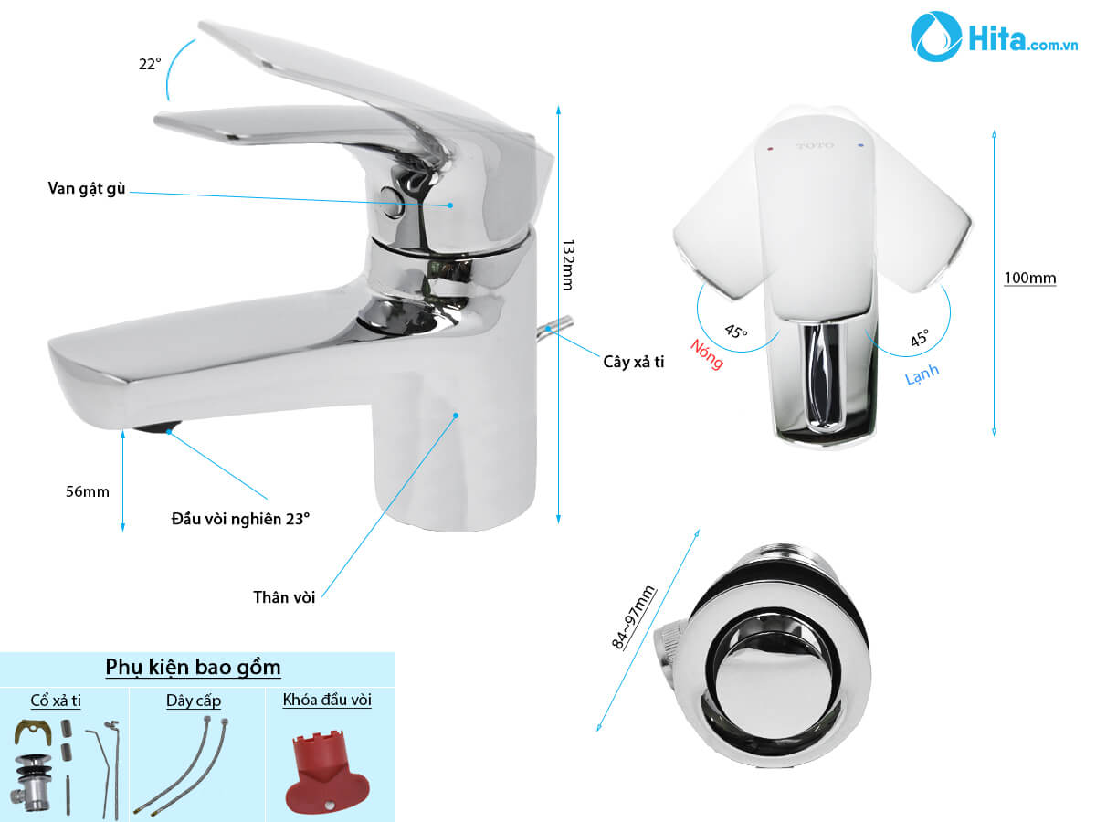 Vòi lavabo nóng lạnh CRES TOTO TVLM105CR - 2