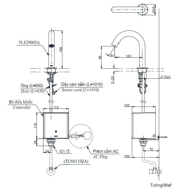 Vòi lavabo cảm ứng TOTO TLE29002A TLE01502A1 TLN01102A (nước lạnh - dùng điện) - 6