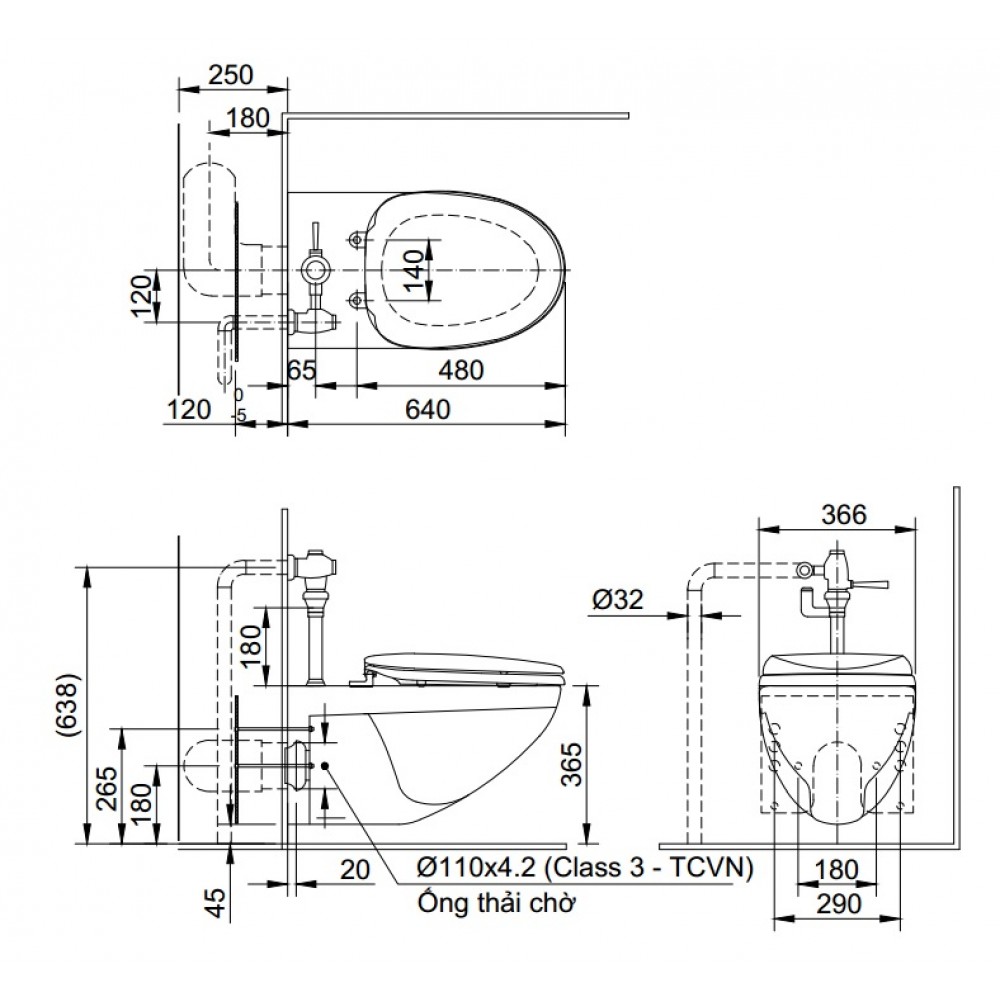 Bồn cầu treo tường INAX AC-22PVN (AC22PVN) nắp đóng êm AC-22PVN/BW1 - 5