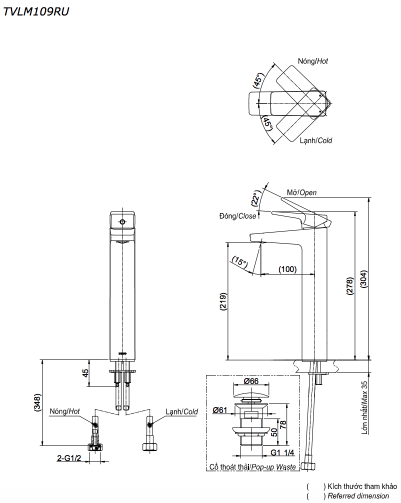 Vòi lavabo nóng lạnh RUFICE TOTO TVLM109RU - 6
