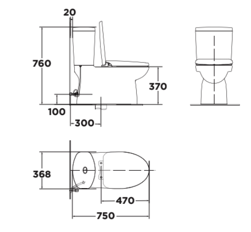 Bồn cầu 2 khối American Standard VF-2719S (VF2719S) nắp rửa cơ Slim VF-2719S - 3