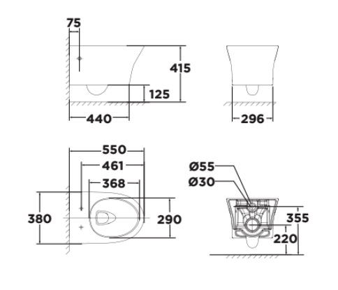 Bồn cầu treo tường American Standard WP-2140 (WP2140) nắp êm dòng Signature WP-2140 - 2