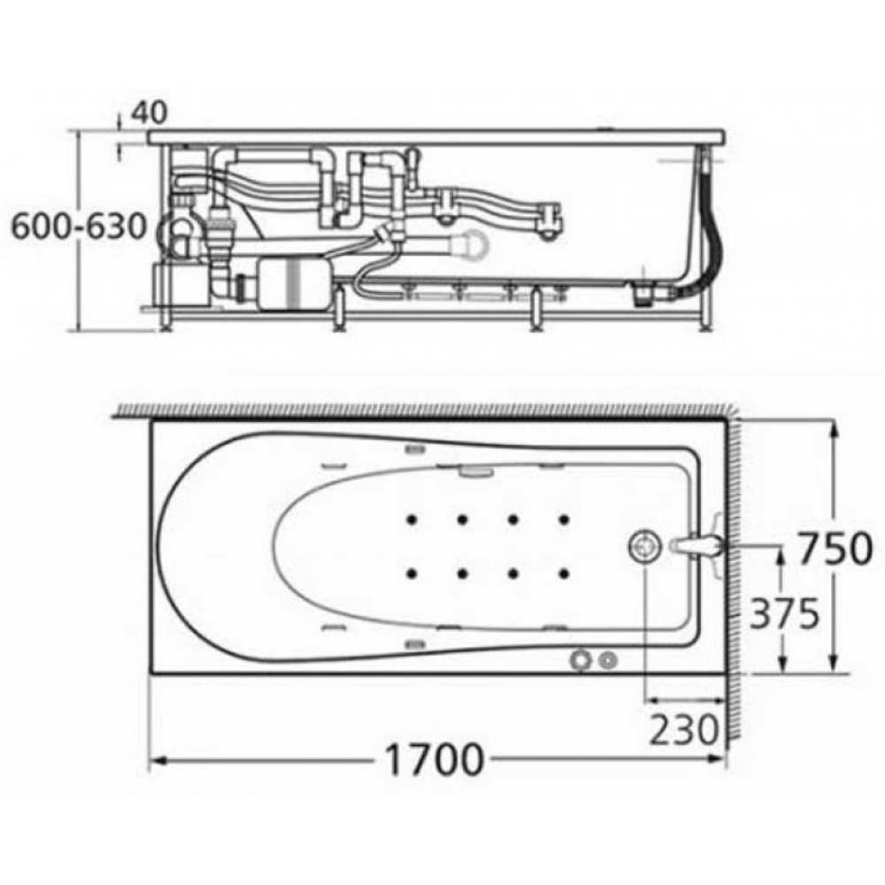 Bồn tắm xây massage Tonic 1.7m American Standard 70092-WT (70092WT) - 2