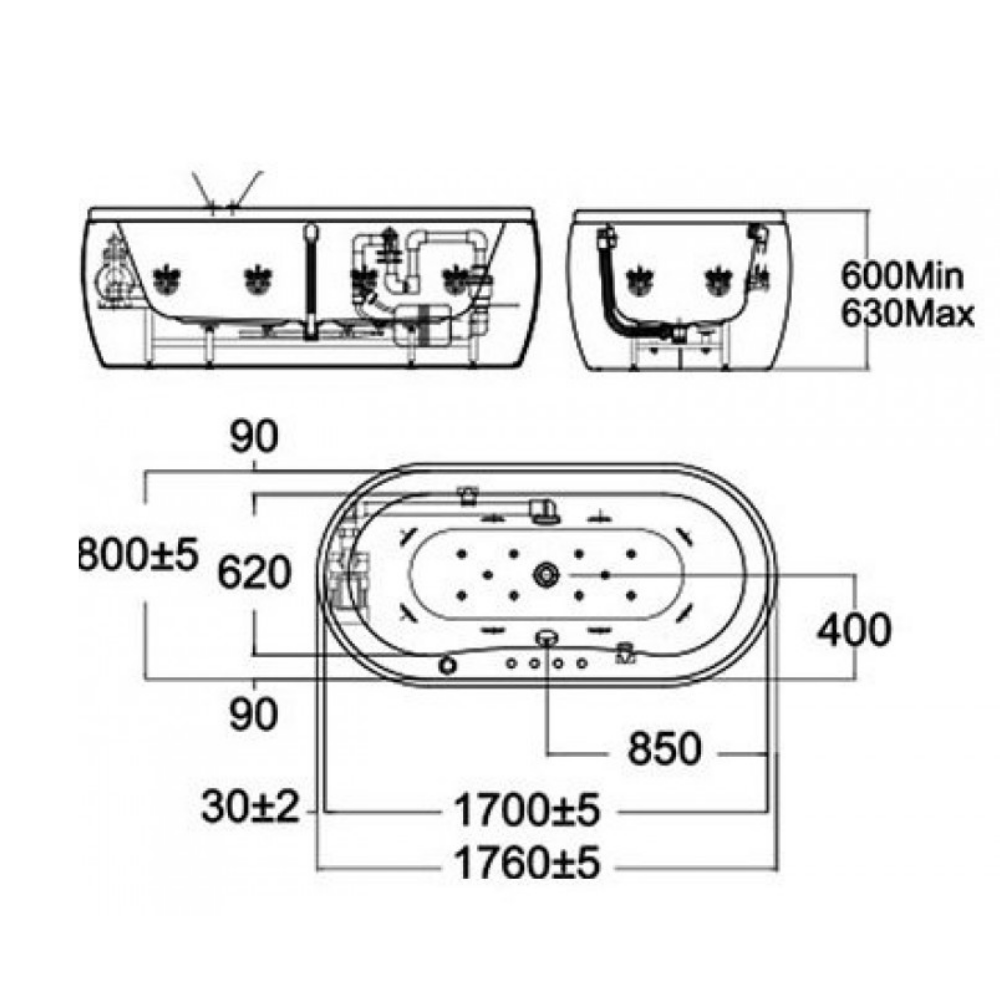 Bồn tắm Massage đặt sàn Acacia 1.7m American Standard BTAS6704 70192100-WT - 2