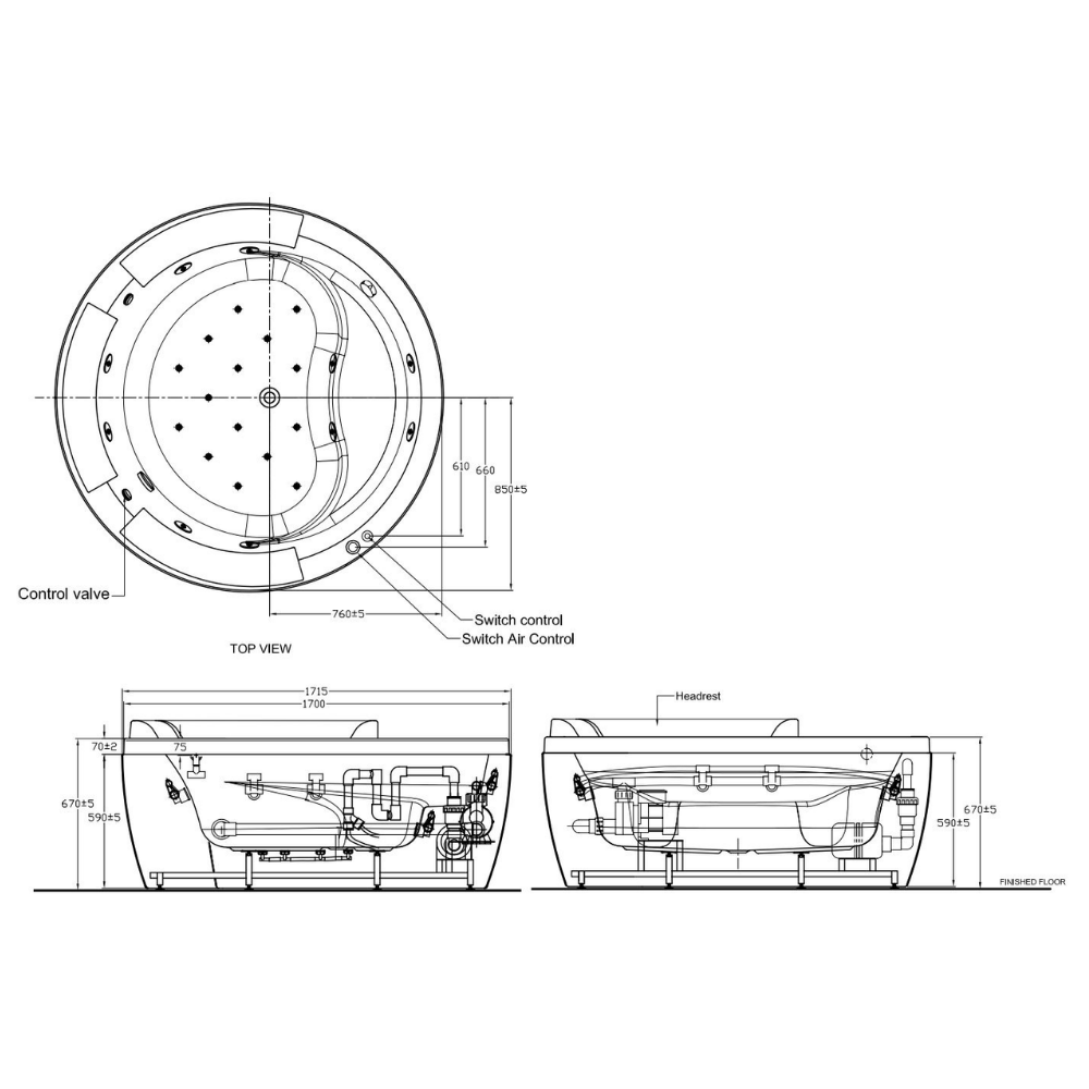 Bồn tắm massage thủy lực sủi bọt khí IDS 1.7m American Standard 70212100-WT (70212100WT) - 2