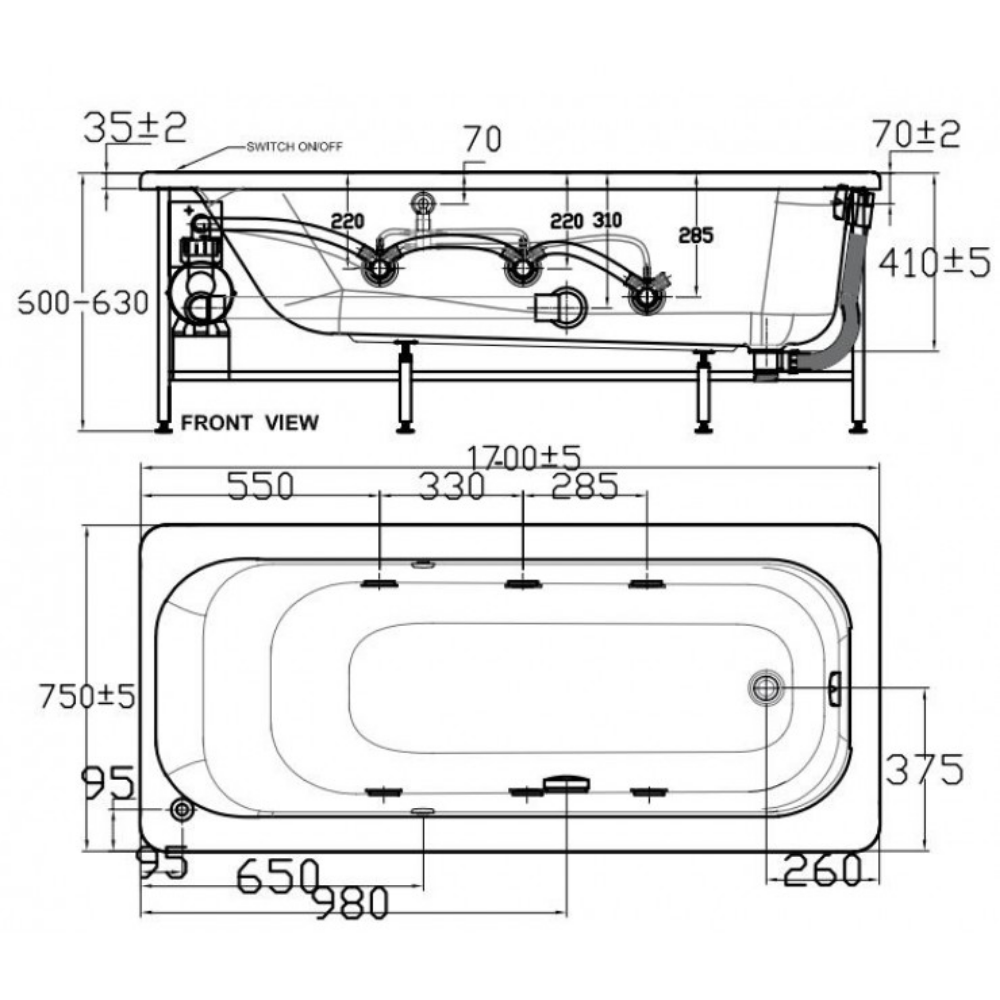 Bồn tắm xây massage Active 1.7m American Standard 70271-WT (70271WT) - 2
