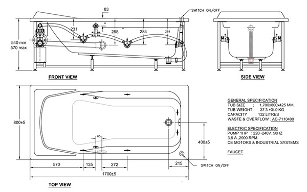 Bồn tắm xây massage Tonca 1.7m American Standard 7220100-WT (7220100WT) - 2