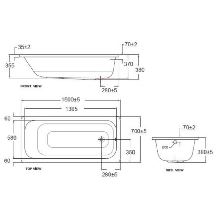 Bồn tắm xây New Codie 1.5m American Standard 70280-WT (70280WT) - 2