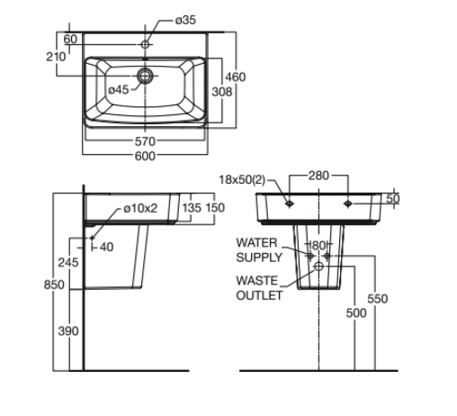 Chân chậu lavabo lửng American Standard 0707-WT (0707WT) 0707-WT - 2