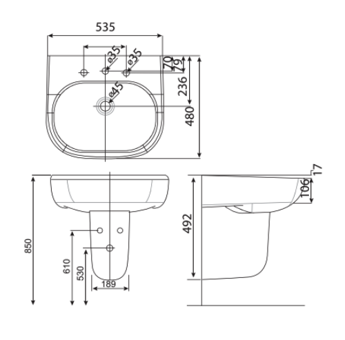 Chân chậu lavabo lửng American Standard 0755-WT (0755WT) 0755-WT - 2