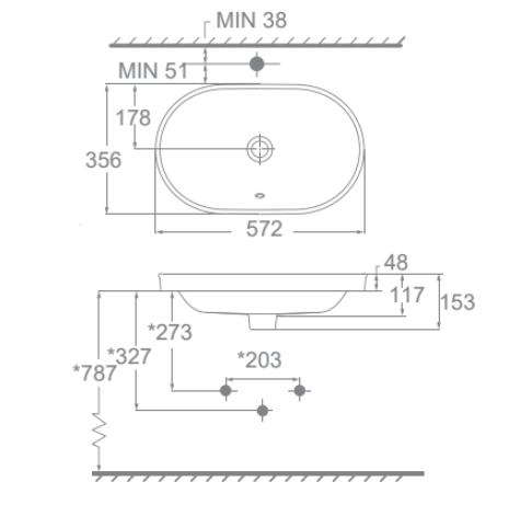 Chậu lavabo dương vành American Standard WP-0310 (WP0310) WP-0310 - 2