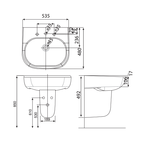 Chậu lavabo treo tường American Standard 0955-WT (0955WT) 0955-WT - 2